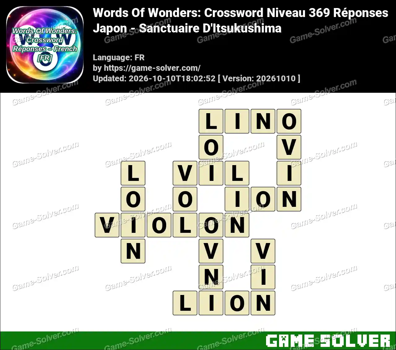Words Of Wonders: Crossword Niveau 369 Réponses – Japon – Sanctuaire D’Itsukushima